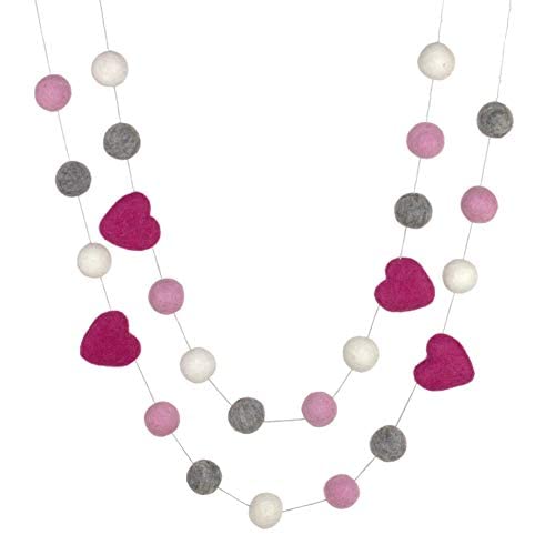 Handmade Valentine Garland - Felt Balls Hearts