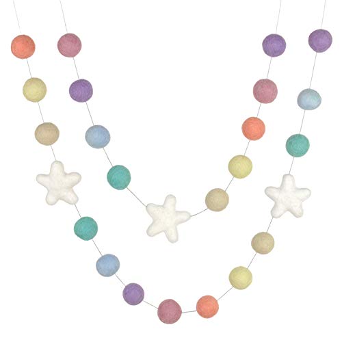 Matthew Mae Felt Ball Star Garland - Pastel Rainbow