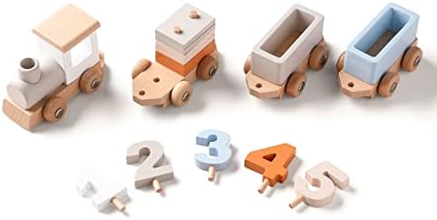 ibwaae Wooden Train Set with Numbers and Blocks