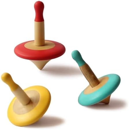 Shumee Set of 3 Colorful Wooden Spin Tops