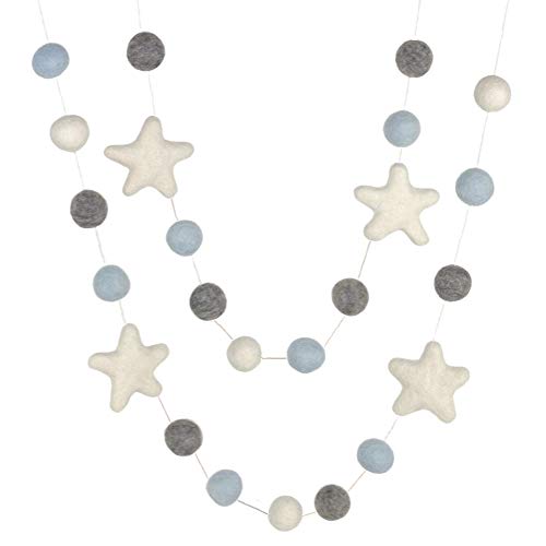 Felt Ball Star Garland - Ice Blue Gray White