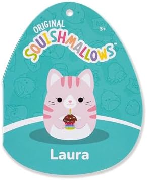 Squishmallows Original 14in Laura Pink Tabby Cat Holding Cupcake