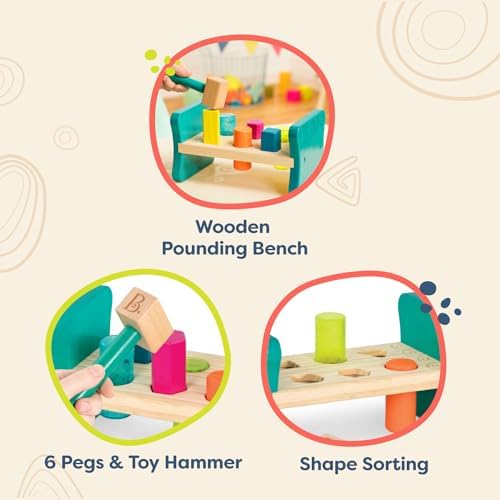 B Toys Wooden Shape Sorter with Toy Hammer