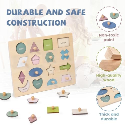 Adena Montessori 16 Piece Wooden Shape Peg Puzzle 1