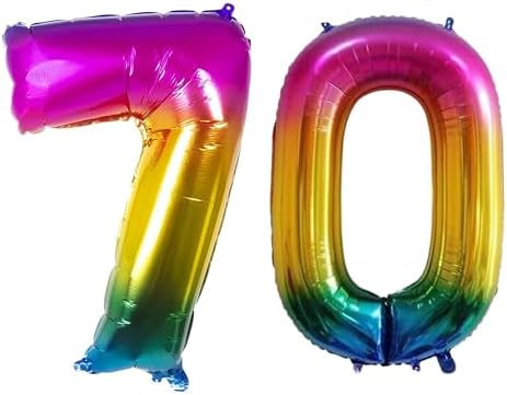 MARYSUN 70 Rainbow Number Foil Balloons for 70th Birthday Party