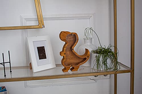 Woodpresent T-Rex Dinosaur Piggy Bank - Personalized Saving Box for Kids