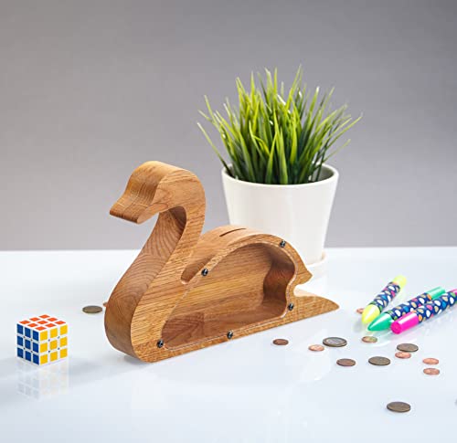 Wood Piggy Bank Swan - Montessori Wooden Gift for Kids