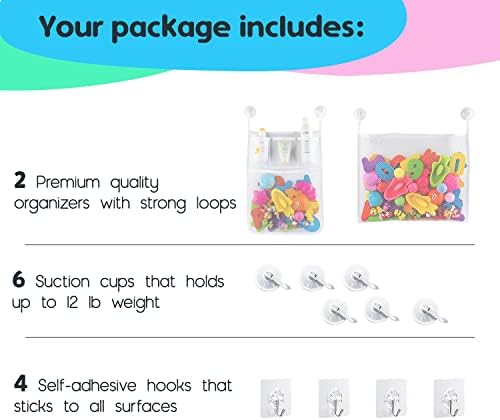 Comfylife 2-Pack Mesh Bath Toy Organizer with 8 Strong Hooks