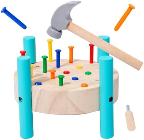 OUJILA Wooden Baby Workbench Pounding Hammer Toy for Toddlers