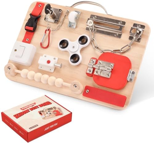 Montessori Busy Board for Toddlers - Wooden Fidget Toy