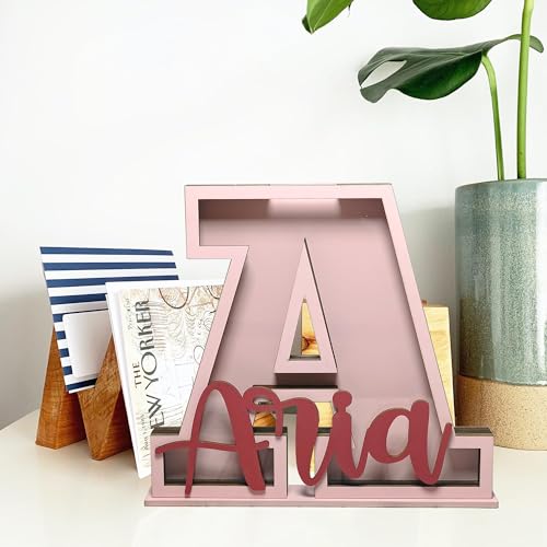 Personalized Name Letter Piggy Bank - 10 Inch Wooden Money Box for Kids