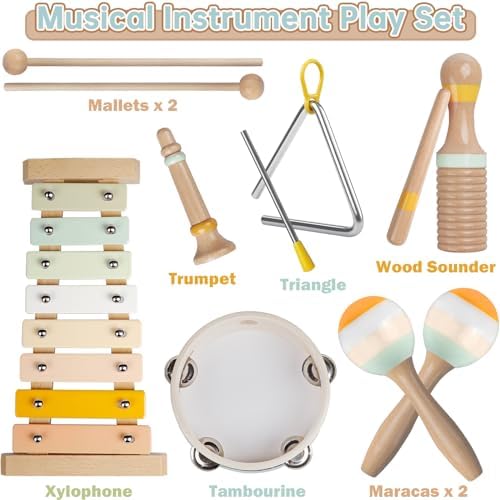 Rmischolar Wooden Music Toy Set for Toddlers 1-3