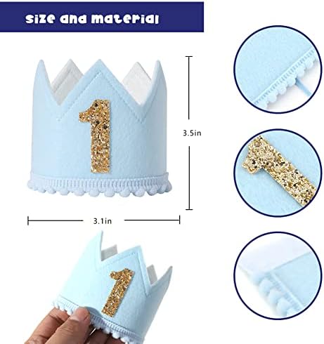 Baby Boys Birthday Crown - Blue Felt Hat for Kids