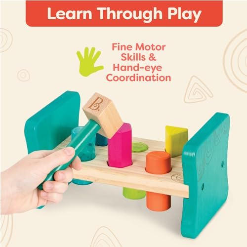 B Toys Wooden Shape Sorter with Toy Hammer
