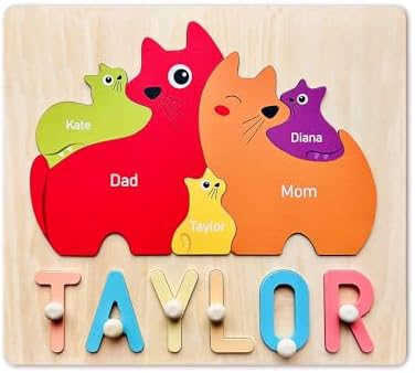 Personalized Baby Name Puzzle with Cats Design