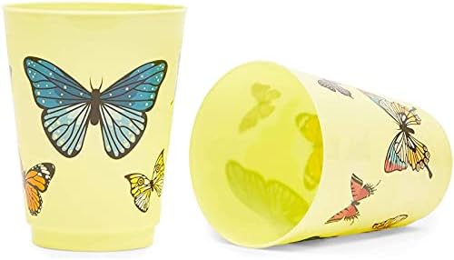 Yellow Butterfly Plastic Cups 16 oz 16 Pack