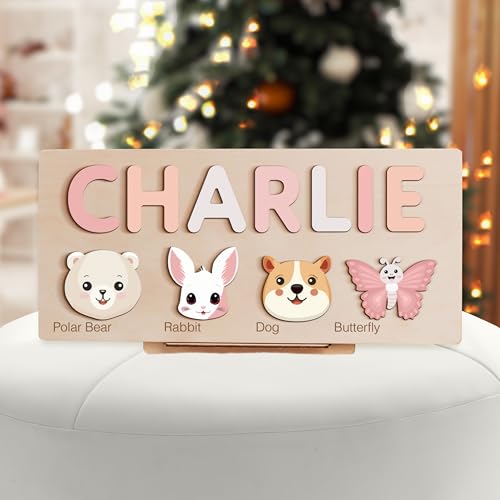 Personalized Wooden Name Puzzle with Cute Animals 1