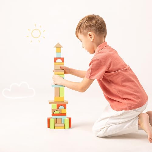 100pcs Montessori Wooden Blocks for Toddlers 1-3