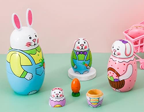 Cute Cartoon Rabbit Nesting Dolls Wooden Matryoshka Set 5 Pieces