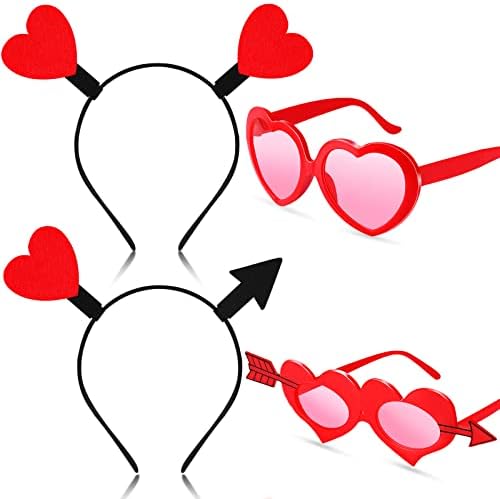 4 Pieces Heart Headband Sunglasses Valentine Set