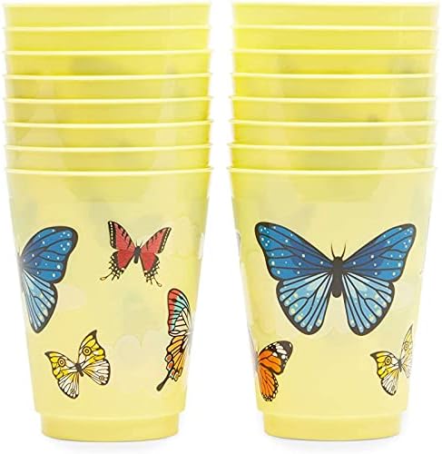 Yellow Butterfly Plastic Cups 16 oz 16 Pack