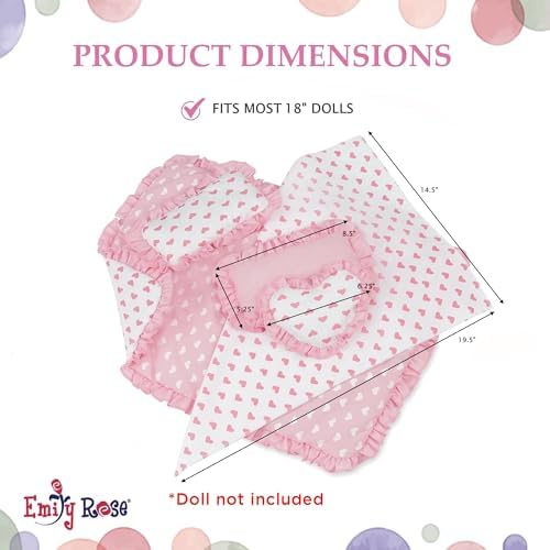 Emily Rose 18 Inch Doll Pink Heart Bedding Set