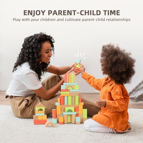 100pcs Montessori Wooden Blocks for Toddlers 1-3
