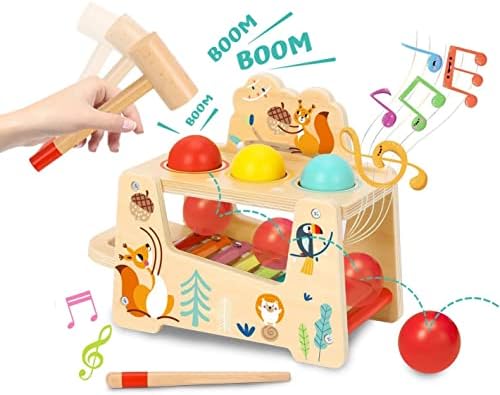 TOOKYLAND 7pcs Pound a Ball Toy with Xylophone