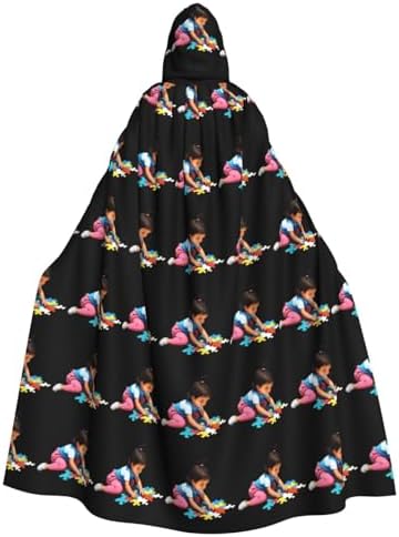 Little Girl Puzzle Print Hooded Cloak for Halloween Costume