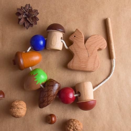 Wooden Lacing Toy Squirrel Montessori Educational Toy