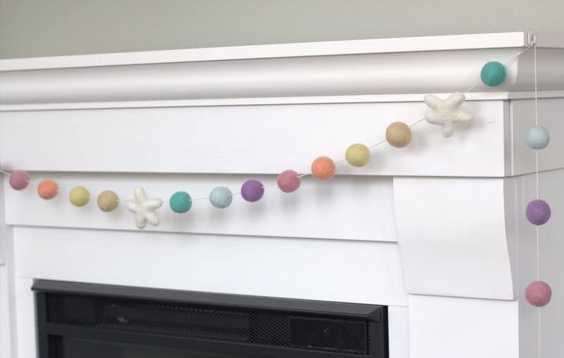 Matthew Mae Felt Ball Star Garland - Pastel Rainbow