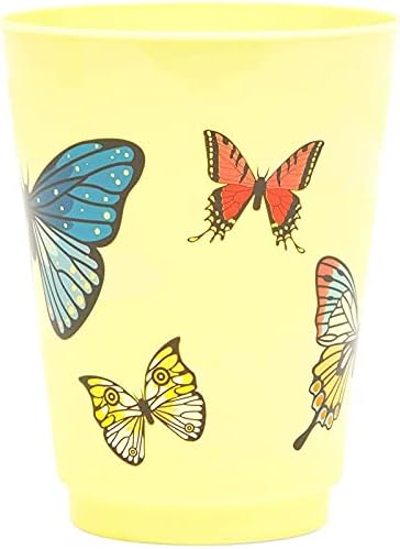 Yellow Butterfly Plastic Cups 16 oz 16 Pack