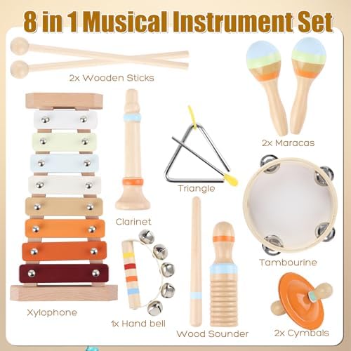 Ranqibo Wooden Musical Instruments Set for Toddlers