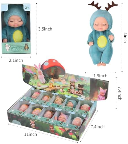 10 Pcs 4 Inch Mini Reborn Baby Dolls Set with Animal Clothes