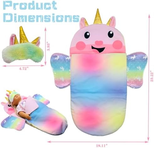 Ferberbears Rainbow Unicorn Doll Sleeping Bag Playset