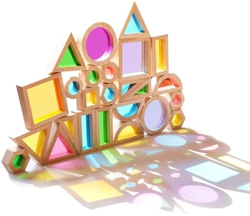 Agirlgle Rainbow Building Blocks 32 Pcs Wooden Stacking Set
