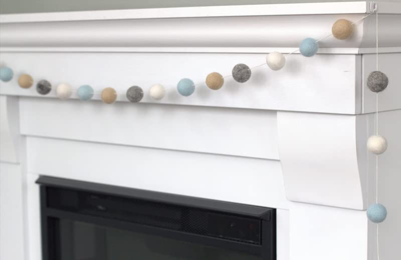 Blue Felt Ball Garland - Ice Blue Gray Almond White