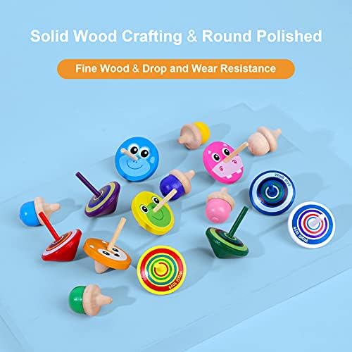 Wodi Wooden Spinning Tops 17 Piece Set