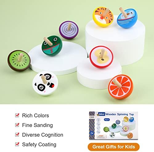 Wodi Wooden Spinning Tops 16pcs Handmade Painted Gyroscopes for Kids