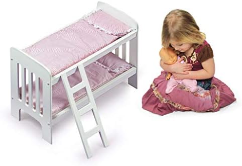 Badger Basket Doll Bunk Bed with Ladder and Bedding - White and Pink Gingham