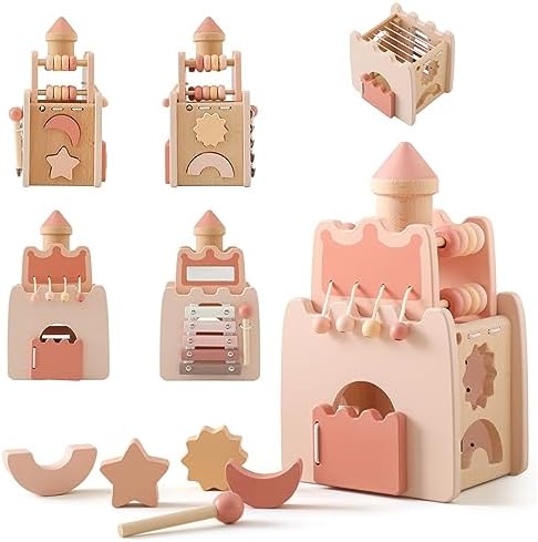 Wooden Teether Activity Cube for Toddlers 1 Year Old