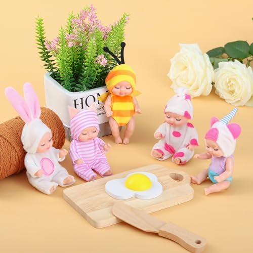 10 Pcs 4 Inch Mini Reborn Baby Dolls Set with Animal Clothes