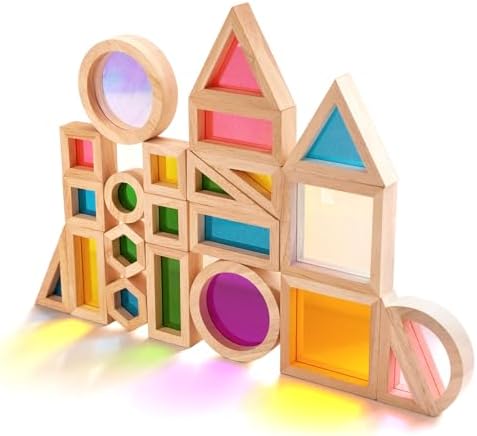 Agirlgle Rainbow Building Blocks 32 Pcs Wooden Stacking Set