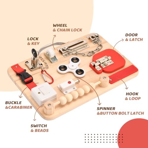 Montessori Busy Board for Toddlers - Wooden Fidget Toy