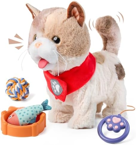 TUMAMA Toy Cat for Kids Walks Meows Wags Tail Interacts Remote Control