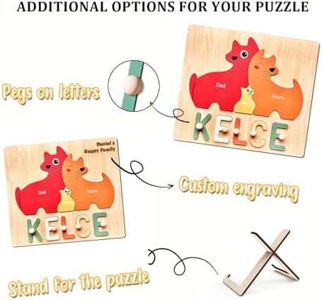 Personalized Baby Name Puzzle with Cats Design