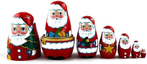 MATRYOSHKAHANDICRAFT 7 Piece Santa Claus Nesting Doll Set Wooden Hand Painted
