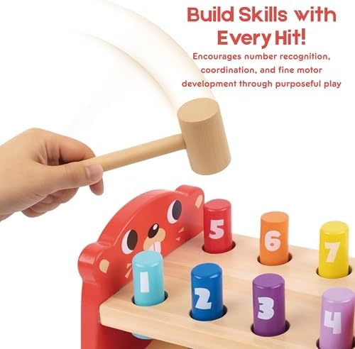 TOYSTERS Wooden Whack-a-Mole Toy for Toddlers