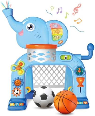 2-in-1 Basketball Soccer Activity Center for Toddlers with Light Music
