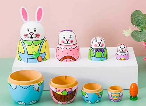 Cute Cartoon Rabbit Nesting Dolls Wooden Matryoshka Set 5 Pieces